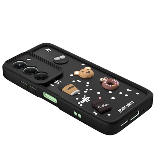Image of Bintage Cute Fun Taddy| 3D Ball Bear| Donut| Coffee Rubber Case Full Body & Camera Protection Back Cover Compatible for Realme P4 Lite 5G - Black