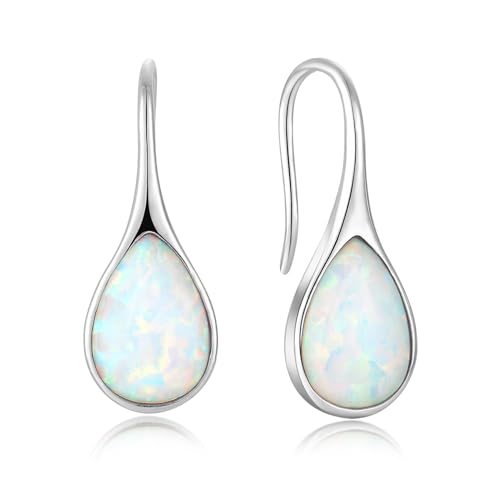 Opal Earrings 925 Sterling Silver Hook Drop Teardrop Gemstone Earrings October Birthstone Dangle Earrings Jewelry Gift for Women