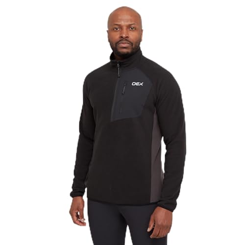 OEX Men’s Braewick Half Zip Fleece with 100% Recycled Fabric & Zipped Chest Pocket, Soft, Lightweight & Active FitTechnical Midlayer Pullover (UK, Alpha, XXL, Regular, Regular, Black)