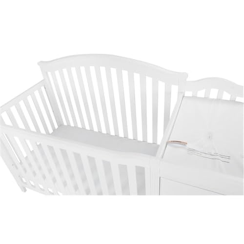 Image of Pemberly Row 4-in-1 Convertible Crib & Changer, Solid Pine Wood, White Finish, Arched Headboard, 3-Level Mattress Adjustments, Includes Changing Pad, Space-Saving Baby Station with Drawers & Shelves