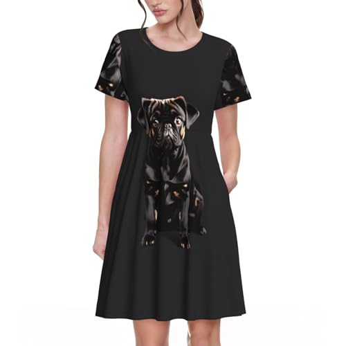 Robe carlin noir manches courtes femme vêtement été imprimé taille standard 2XL