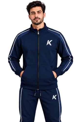 Image of Krystle Men's Tracksuit Set | Full Sleeve Zipper Jacket & Track Pants | Sportswear Tracksuit for Gym, Running, Workout & Casual Wear (Blue,Multisize)