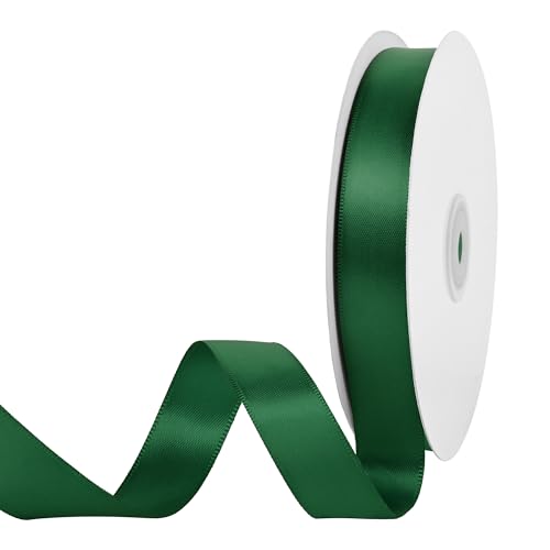 Image of Double Face Forest Green Satin Ribbon 3 /4 inch x 50 Yards Polyester Material Perfect for Gift Wrapping Weddings Parties Hair Bows Valentine's Day Invitations and Decorations