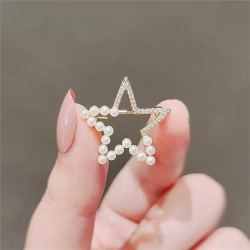 Image of Pearl Star Brooch: Gold-Plated Metal Large Star Pin Jewelry with Crystal Rhinestones and Pearls Women's Pin Brooch