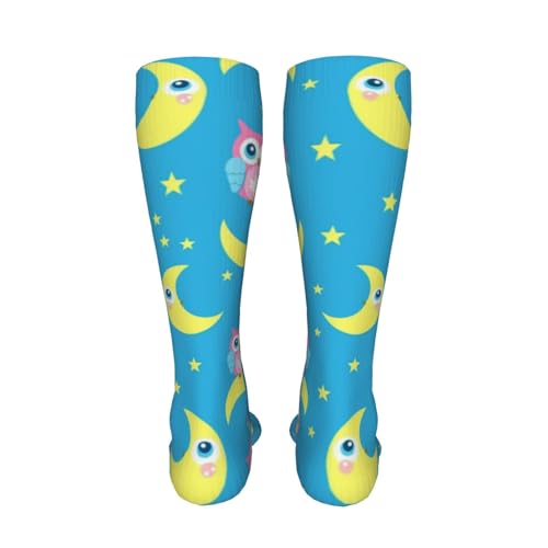 Cute Pink Owls Blue Compression Socks for Kids Boys Girls, Knee High Soccer Socks Long Tube Funny Gifts for Running Sports Travel 19.8in4