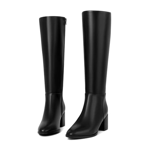 Knee High Boots Women Chunky Heel Round Toe Side Zipper Tall Boots for Women Comfortable Long Boots2