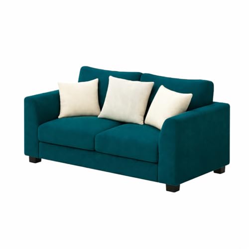 Image of SOCOZI Trevano 3+2 Seater Fabric Sofa Set with Ottoman | Soft Velvet Suede Upholstery | Modern Living Room Furniture (Greenish Teal-Aqua Blue)