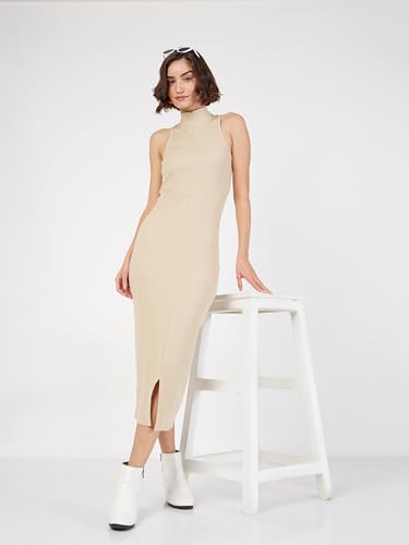 Image of Sassafras Women Rib Turtle Neck Sleeveless Midi Dress