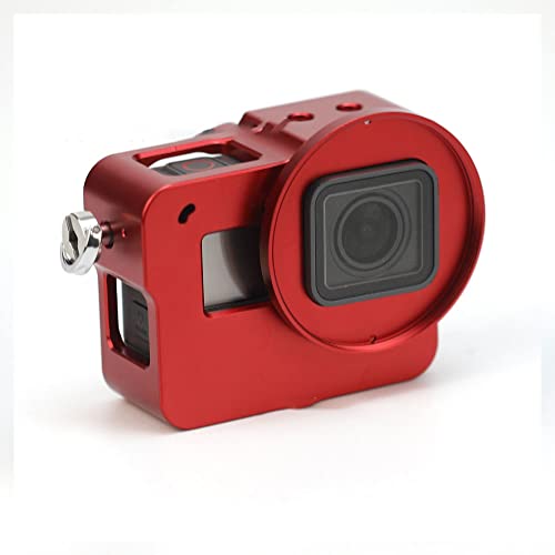 Tapa de batería de metal recargable para GoPro Hero 6 y 5 con protector de lente espejo UV rojo