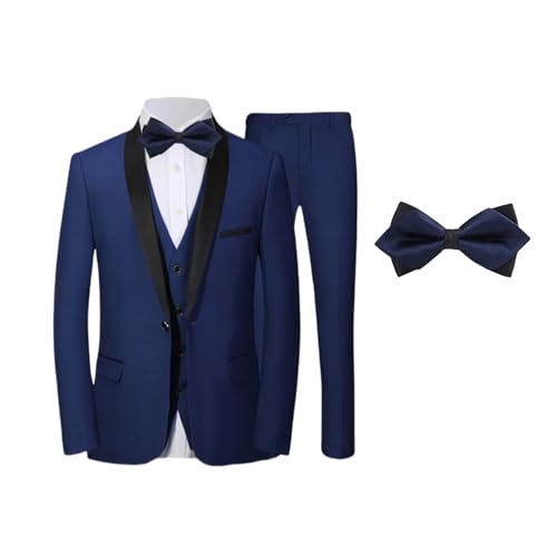 Mens Suit Set 4 Piece Suit Slim Fit Tuxedo Jacket Vest and Pants Set Wedding Suit for Prom Party Dinner with One Bow-tie