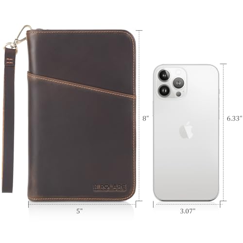 Polare Full Grain Leather Travel Passport Holder RFID Blocking Cover Case Travel Document Organizer Wallet Holders 2 Passports With YKK Zipper (Dark Brown with AirTag Slot)4