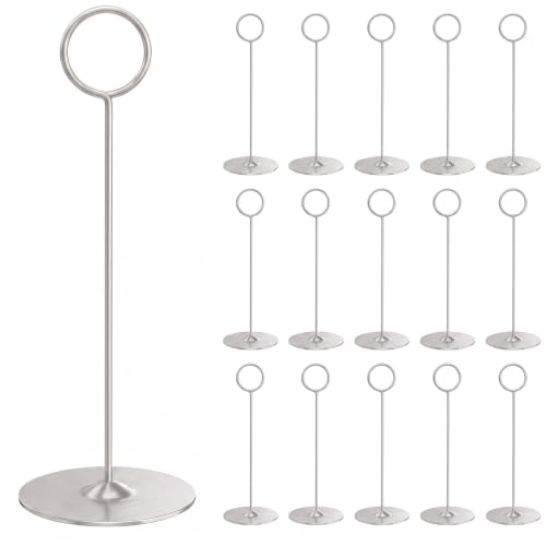Urban Deco 16 Pieces Table Card Holder 8 inches Table Number Holders Place Steel Card Holders for Photos, Food Signs, Memo Notes, Weddings, Restaurants, Birthdays（Matte Silver）