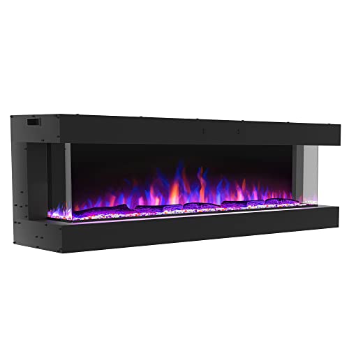 Valuxhome 3-Sided Electric Fireplace, 76 Inch Recessed And Wall Mounted Fireplaces, Built-In Fireplace Decorations For Living Room With Overheating Protection, Remote, Log & Crystals, Black #TOP5