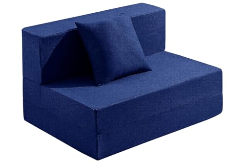 Image of Los Angeles Foldable One Seater Sofa Cum Bed, Sofa Bed 3 X 6 Feet, Jute Fabric- Washable Cover Including 1 Cushion Perfect for Home & Office - Blue