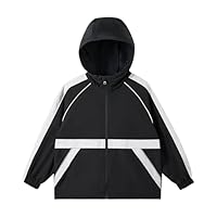 Rolanko Girls Waterproof Jacket with Hooded, Kids Boys Lightweight Windbreaker Raincoat Zip Outdoors Jackets, Black, Size: 14-15 Years, 170