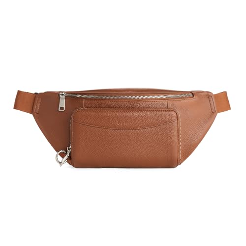 befen Real Leather Anti Theft Fanny Pack Waist Bag for Women Womens Leather Crossbody Bags Belt Bag Purse with Built in RFID Wallet Cognac Brown