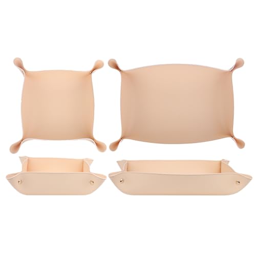 2pc Leather Valet Tray Organizer, Desk Organizer Decorative Tray, Practical Storage Tool for Travel, Home Or Office (Apricot, Large+Extra Large)