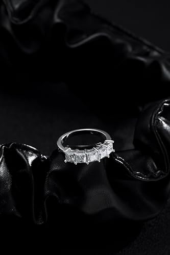 Eternity Moissanite Ring, Wedding Rings for Women, 2.0 Carat 5 Stone Moissanite Ring 925 Sterling Silver D Color VVS1 Princess Cut/Radiant Cut/Emerald Cut Lab Created Diamond Half Eternity Engagement Wedding Band for Women Size 5-114