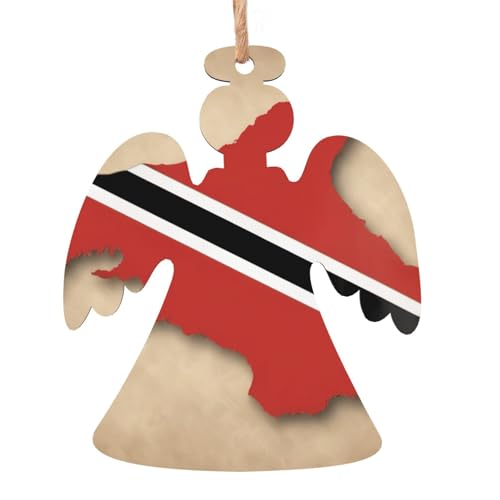 Trinidad & Tobago Flagge Map03 Druck, 6 Stück, Weihnachtsbaum-Hängedekoration, Holzenglocke, Baum, Schneemann, Formen für Weihnachts-Setup