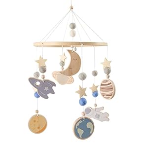 Space Nursery Mobile – Wooden Baby Mobile – Solar System Crib Mobile Astronaut Space Theme Nursery Bed Decoration, Gift for Newborn (Blue)