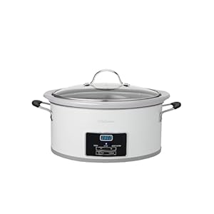 Betty Crocker 6-Quart Oval Digital Slow Cooker, Programmable Crock Pot Up to 20 Hours, Electric Cooking Pot with LCD Digital Display, Removable Stoneware Crock Liner, Betty Crocker Cookbook,White