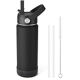 Fimibuke Kids Insulated Water Bottle, 18oz BPA FREE 18/8 Stainless Steel Kids Cup with Straw Travel Tumbler Double Wall Vacuum Leak Proof Toddler Water Bottle for School Boys Girls(1 Pack, Black)