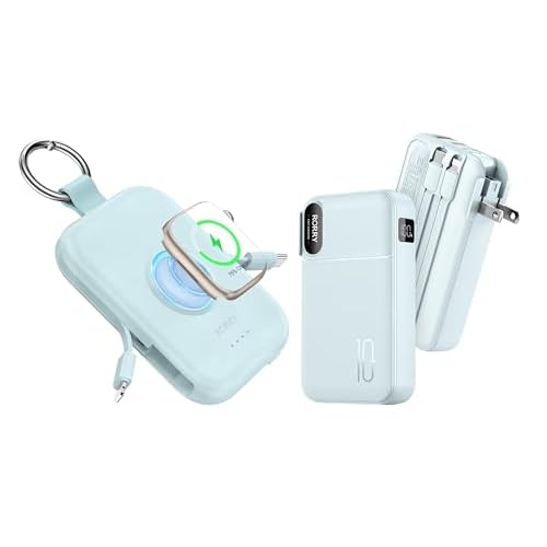 RORRY Portable Charger, 5000mAh Portable Charger Power Bank with Built-in Cables Portable Charger Built in Cables, AC Wall Plug in Portable Charger Po
