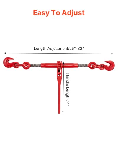 Image of VEVOR Chain and Binder Kit 3 /8 in-1 /2 in, Ratchet Load Binders 8267 lbs Working Strength, Ratchet Binders and Chains, 3 /8 in x 10 ft G80 Chains with G70 Hooks, for Truck, Tie Down, Hauling, Towing