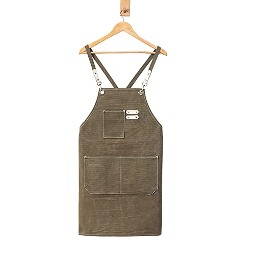 Tablier de cuisine anti taches vert unisexe muni d'un sac pour ustensiles de cuisson