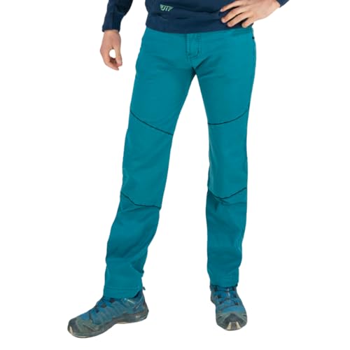 Pantalón Trekking o Escalada, para Hombre, Elástico y Resistente – Pantalón para Senderismo – Rodillas Reforzadas y Bajos Regulables (Turia Verde Ethnic, L)
