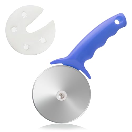 4-Inch Pizza Cutter Wheel,Heavy Stainless Steel Large Pizza Cutter with Cover,Premium Kitchen Pizza Slicer with Good Grips Handle Super Sharp,Easy to Clean and Dishwasher Safe-Blue