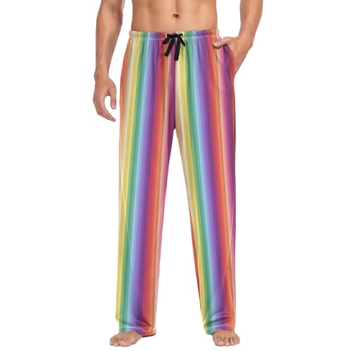 Men’s Colorful Lines Pajama Pants with Pockets, Comfortable Lounge Sleep Bottoms#4033