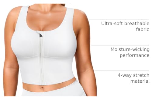 Image of TrainingGirl Zip Front Closure Longline Sports Bras for Women - Workout Crop Tank Tops Yoga Camisole Criss Cross Back