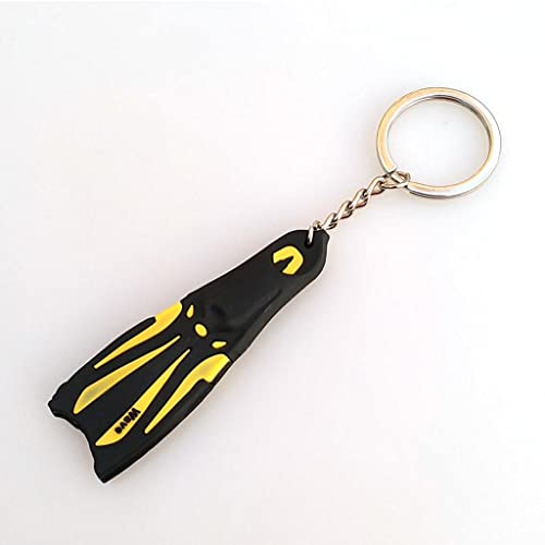 Scuba Diving Keychain with Mini Fins Design - Yellow Silicone Key Holder for Ocean Activities - 5 inch Key Ring for Men and Women- 13cm Yellow2