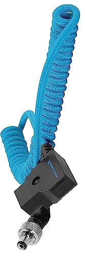 KONDOR BLUE | Coiled D-Tap to Locking DC 2.5mm Right Angle Cable | 16-32" Cable, Right-Angle Locking Connector, Ultra-Durable, & Nylon Braided with Reinforced Connectors | Blue
