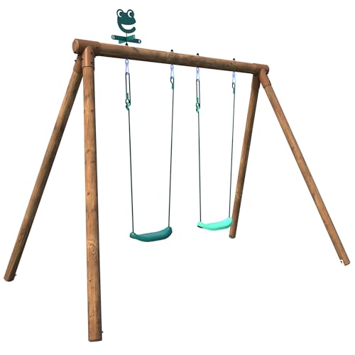SOULET - Columpio de Madera Infantil para Jardín 2 Plazas 230x205x190 cm - Pórtico de Madera con 2 Columpios Regulables - Resistente y Seguro - Incluye Anclajes y Tornillería - Fácil Montaje