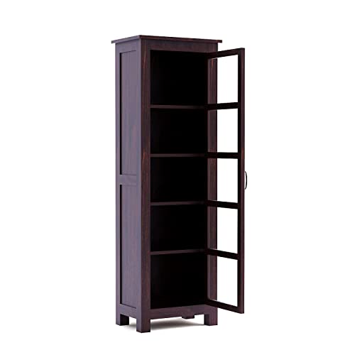 Image of Solid Sheesham Wood Display Cabinet | Tall Wooden Storage Unit with Glass Shelves | Multipurpose Book Shelf & Storage Organizer | Espresso Finish (Walnut)