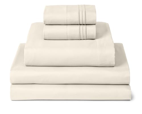 Image of Mellanni Split King Sheets Set - 5 PC Iconic Collection Bedding | Hotel Luxury, Extra Soft, Cooling Bed Sheets - Wrinkle, Fade, Stain Resistant (Split King, Golden Ivory)