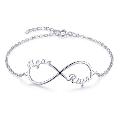 Image of TRUESILVER ACPL 925 Sterling Silver Personalized Bracelet for Womens | Customized Engraved Initial and Couple Name Chain Bracelets for Women | Custom Bracelet Jewelry Gift for Birthday Anniversary