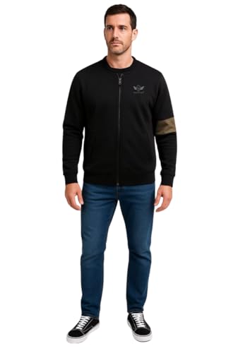 Image of Men's Full Zip Fleece Jacket | Soft 5-Thread Heavyweight Sweatshirt for Winter | Premium Warm Casual Jacket with Side Pockets & Arm Patch