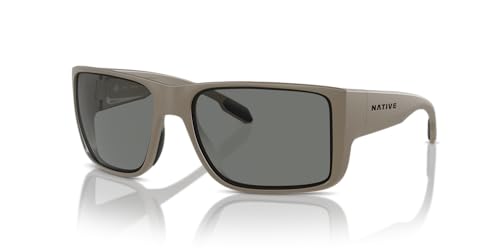 Native Eyewear Men's Badlands Rectangular Sunglasses, Matte Desert Tan/Grey Polarized, 58 mm2