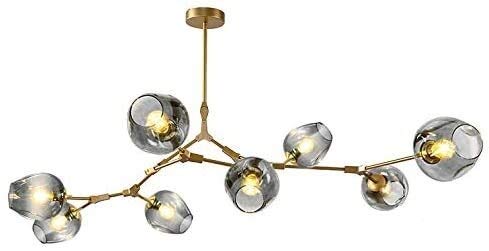 AMNOUR Chandelier E27 Nordic Glass Ball Chandelier Adjustable Height,Matte Black Sputnik Chandelier,E26 Metal Hand Blow Branches Pendant Light,79" Mid Century Globe Light Fixtures