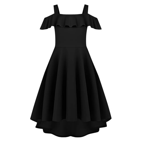 Girls Off Shoulder Bridesmaid Dress Ruffle High Low Flowy Formal Birthday Party Dresses with Pockets 6-15 Years3