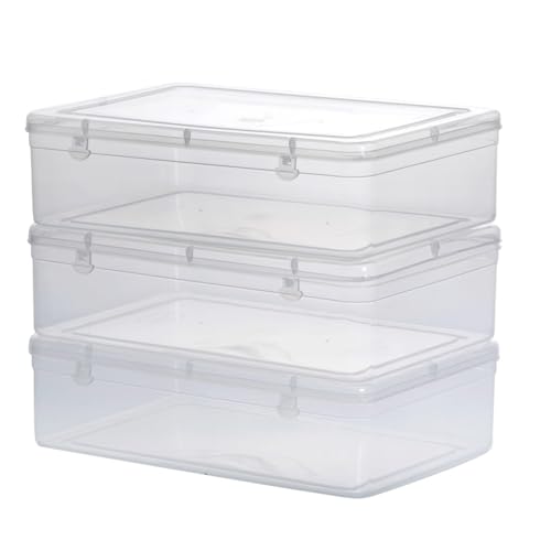 Image of Chetan Plastic Storage Boxes, Transparent Containers, Large Boxes With Lock System for Jewellery 28x19x7 Cm - 3750 ML - Pack of 3 (Size No - 8)