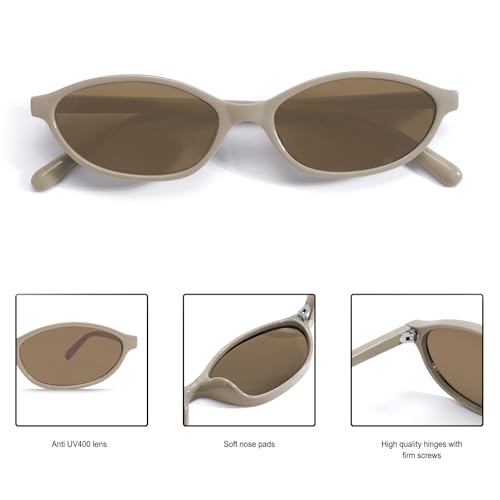 Image of GUVIVI Retro Oval Sunglasses for Women Chic Cat Eye 90s Sunnies Lightweight Narrow Shades Trendy UV protection Sun Glasses