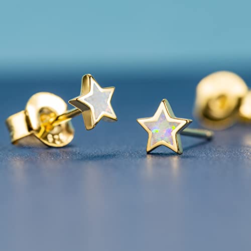925 Sterling Silver Opal Star Stud Earrings 14K Gold Plated, Nickel Free Hypoallergenic for Sensitive Skin, Hawaii Jewelry for Women, Gift Box Included2