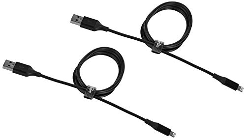 Image of AmazonBasics Apple Certified Lightning to USB Charge and Sync Tough Cable, 3 Feet (0.9 Meters), Pack of 2 - Black