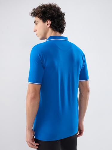 Image of Park Avenue Men Slim Fit Solid Pattern Cotton Polyester Blend Half Sleeve Polo Neck Casual T-Shirt