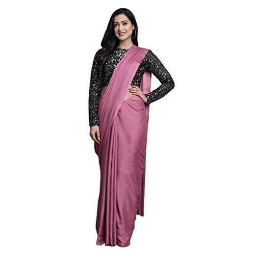 Ghan Sals Women's Solid Satin Silk Blend Saree With Blouse Piece (Kichdi Light Pink)