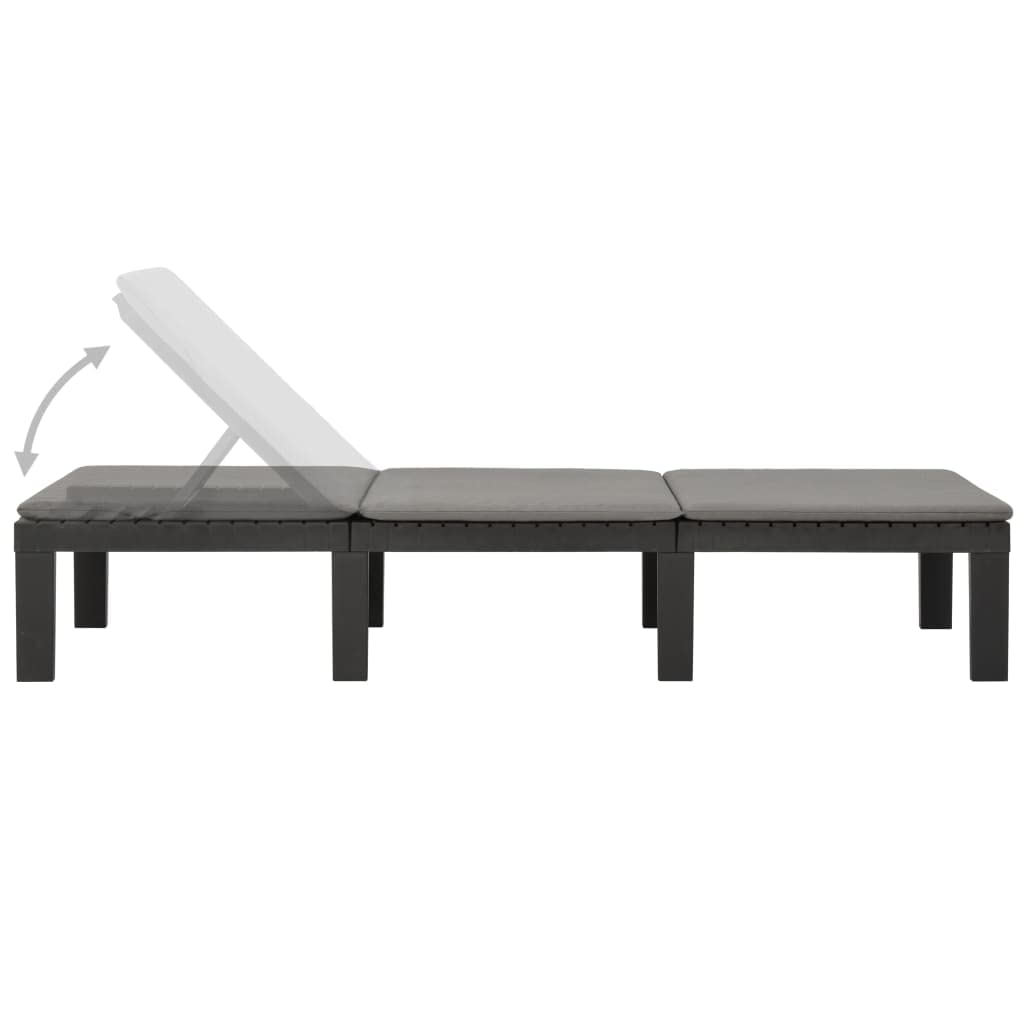 Tumbona con cojín de plástico antracita | Cómoda tumbona de jardín con respaldo ajustable en 5 posiciones y cojín suave para relajarse en el balcón o terraza.